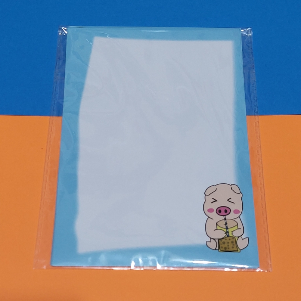 Kawaii pig drinking bobba stationery loose sheets